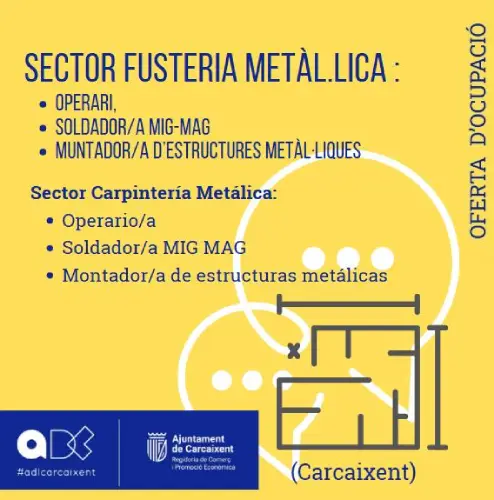 Sector fusteria metàl·lica: operari, soldador/a MIG-MAG i muntador/a d’estructures metàl·liques(Carcaixent)(Ref.112)