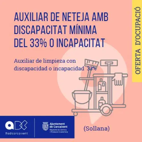 Auxiliar de neteja amb discapacitat mínima del 33% o incapacitat (Sollana) (Ref.144)
